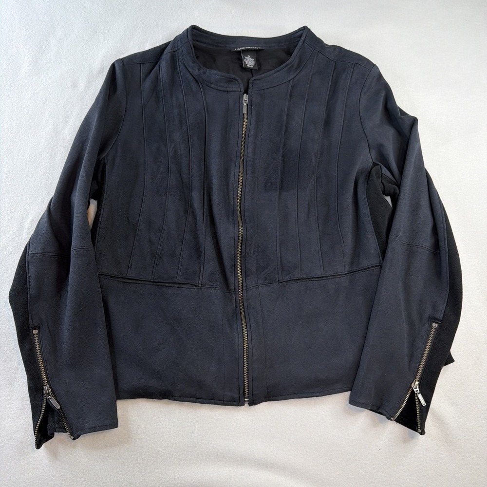 Lane Bryant Womens 20 Black Faux Suede Moto Jacket Plus Size Zip Stretch